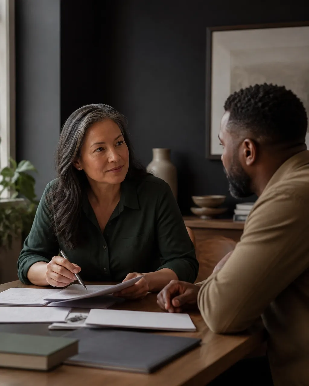 Advisor and business owner discussing a benefits plan